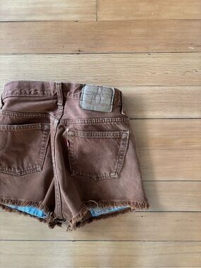 Vintage Levi’s 501 cut offs rust brown with quilted patches on front 90s USA